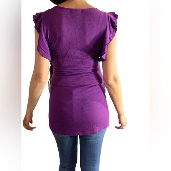 Purple Ruffle V-Neck Tunic Size Small - Picture 4 of 5